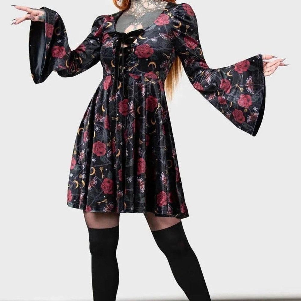 Killstar Fabulina mini dress flare sleeve whimsigoth size small